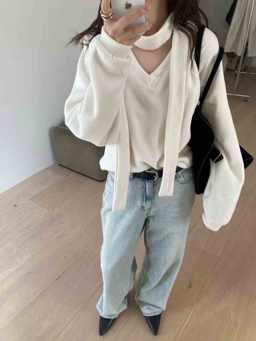 ANNIV-D韓國代購㊣女士新款職業推薦休閑26春夏針織衫含脖帶ANNIV-D針織衫