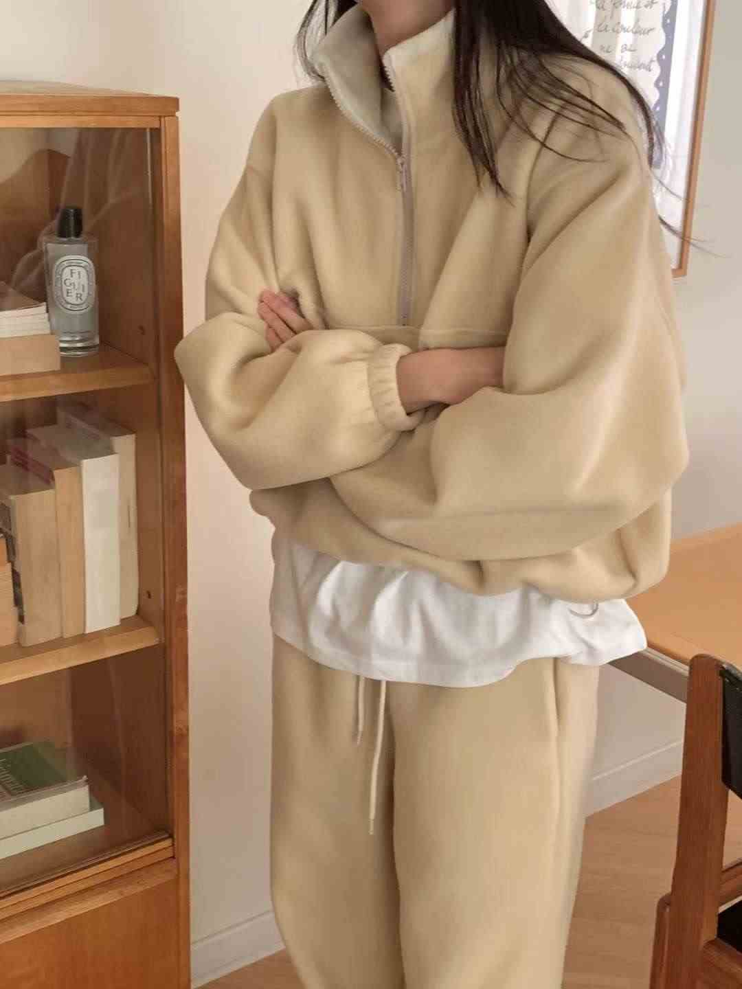 FLUTTER韓國代購㊣女士新品推薦休閑26春夏衛衣抓絨拉鏈柔軟FLUTTER/INOUF衛衣