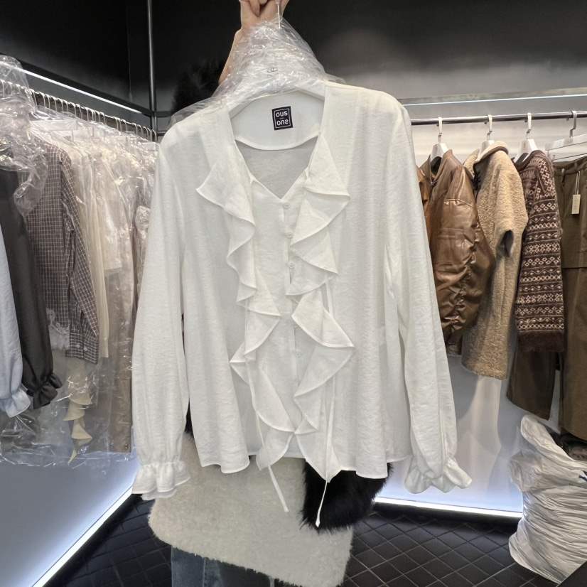 OUS/INCH-L東大門直郵㊣女士新款職業襯衫蕾絲衫荷葉邊春款OUS/INCH襯衫/蕾絲衫