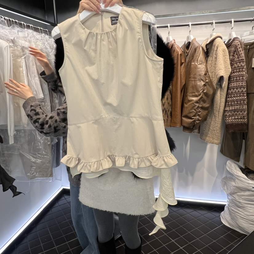 OUS/INCH-L㊣東大門代購女裝新品人氣吊帶背心荷葉邊春款OUS/INCH吊帶/背心