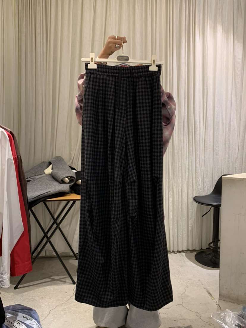 PAPERMOON韓國代購㊣女裝新款26春夏休閑褲闊腿褲羊毛春款格紋條紋paper moon休閑褲