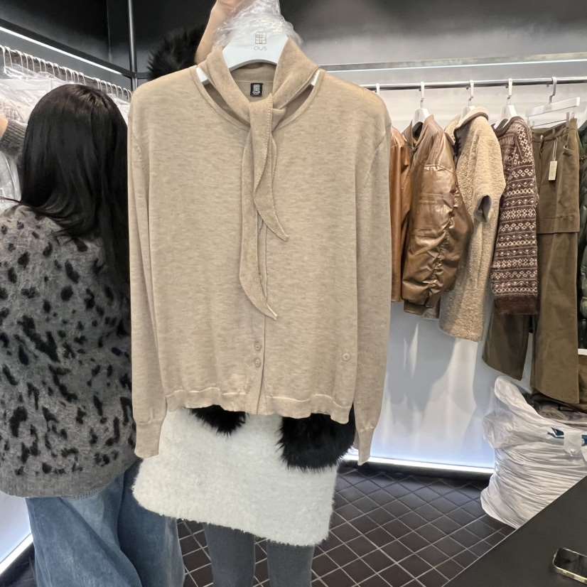 OUS/INCH-L㊣東大門代購女士新款職業針織衫系帶春款開衫OUS/INCH針織衫