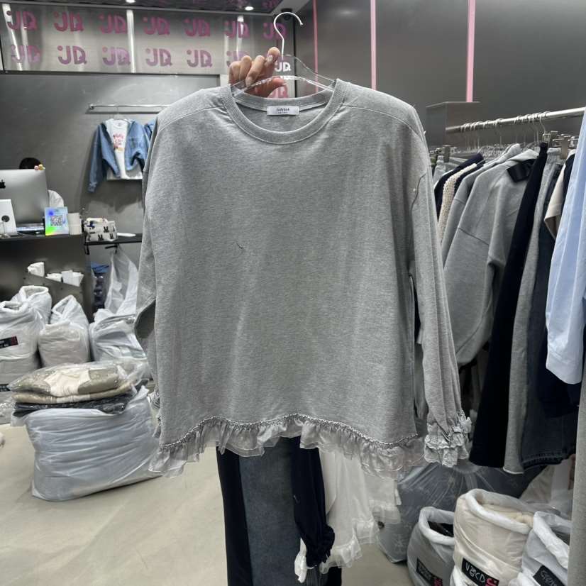 JUDYQUE㊣東大門實拍女裝新品時尚熱賣長袖T恤荷葉邊春款絎縫JUDYQUE長袖T恤