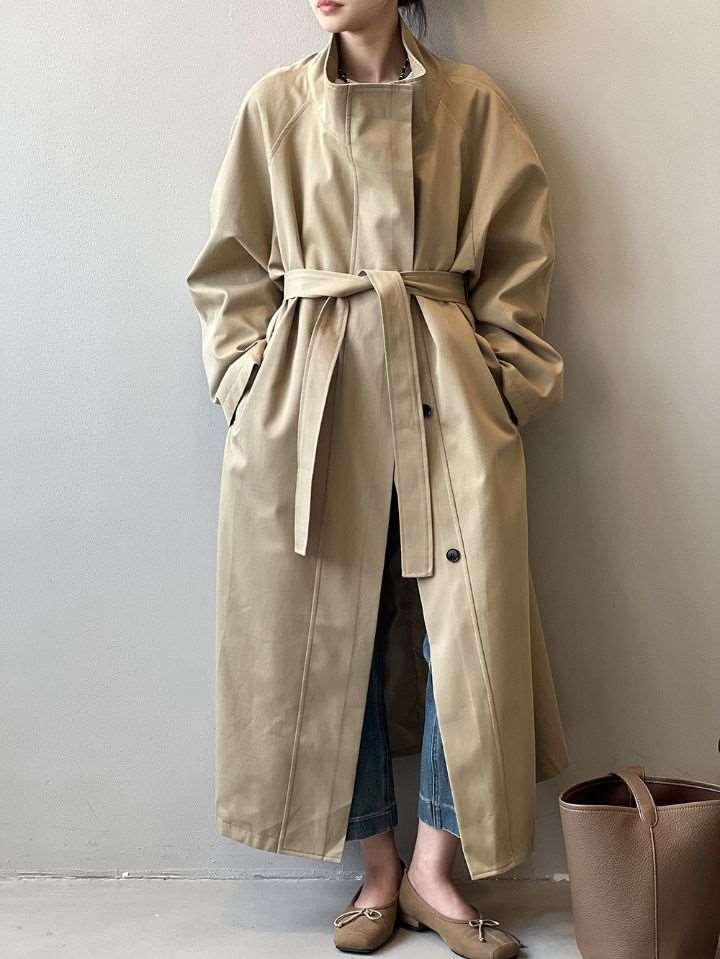 STAY HERE㊣東大門代購女裝新品26春夏熱賣長款風衣含腰帶STAY HERE長款風衣