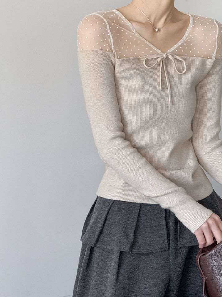 STAY HERE韓國代購㊣女士新品時尚職業推薦26春夏針織衫蕾絲STAY HERE針織衫