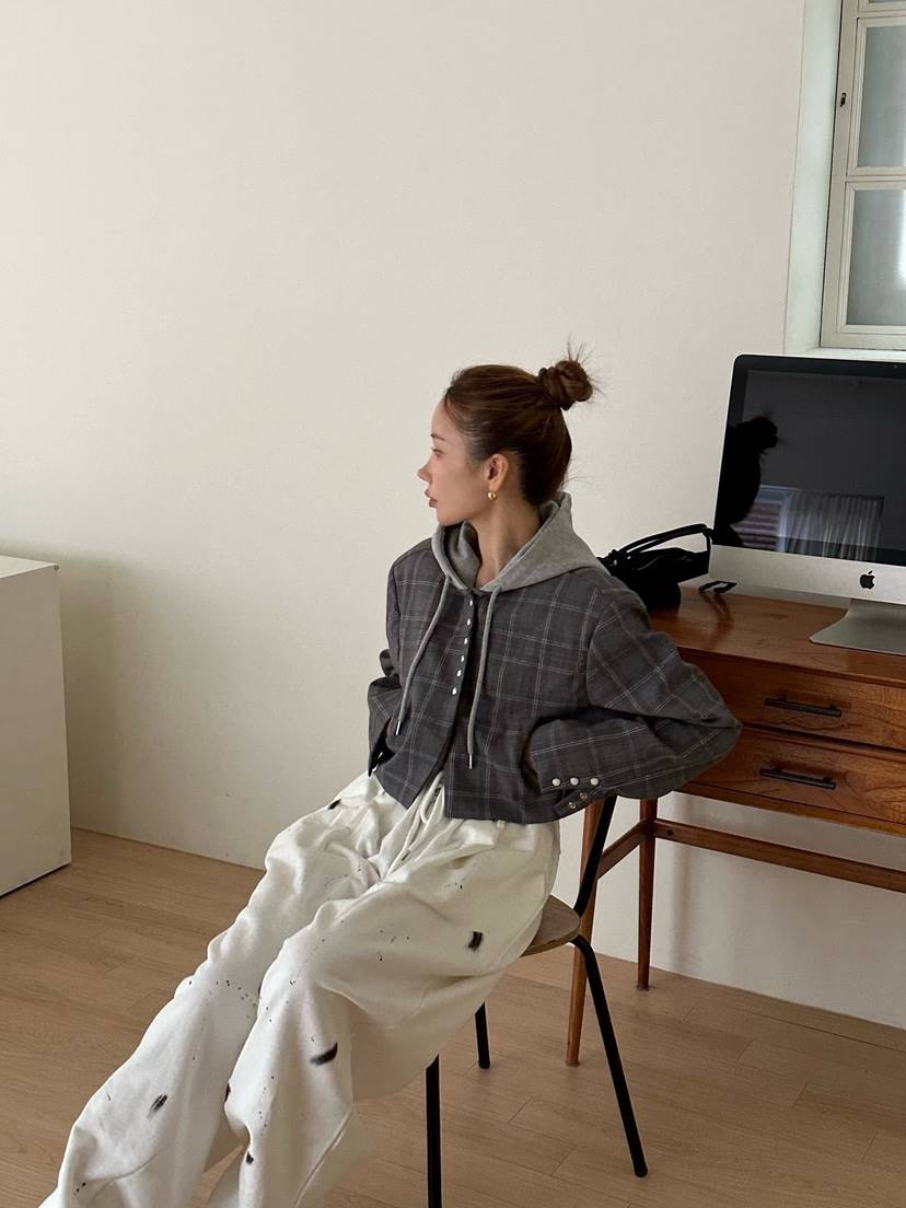 ZEROZERO韓國代購㊣女士新品熱賣人氣夾克帽子可拆卸格紋連帽ZEROZERO夾克