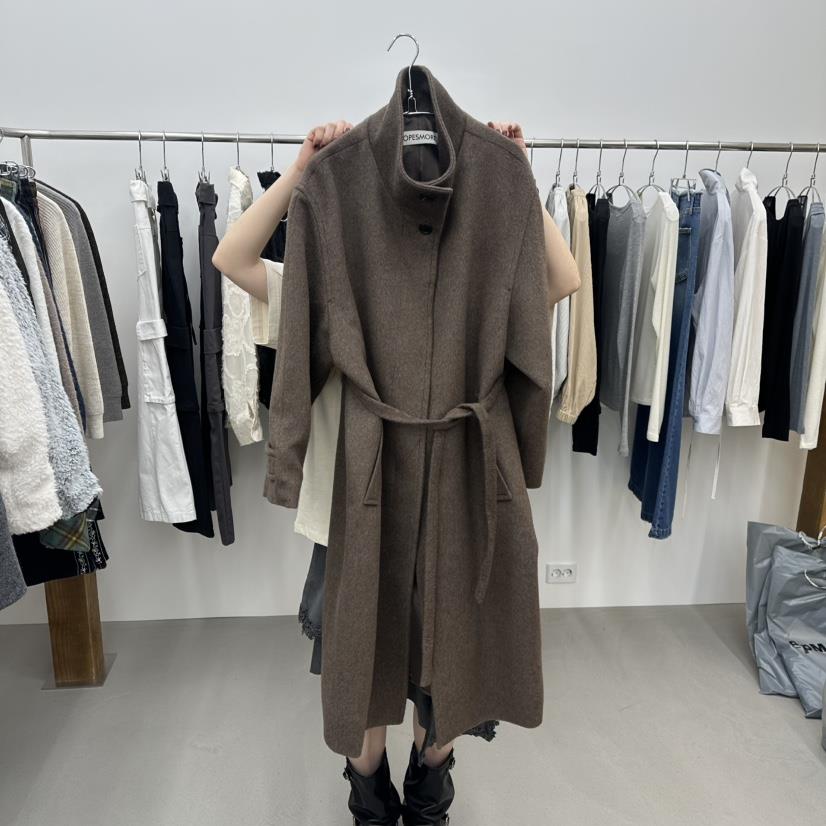 ENHANCE㊣東大門代購女裝新品熱賣中長款大衣含腰帶高領長款ENHANCE/HOPESMORE中長款大衣
