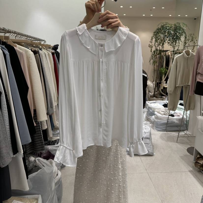 GRACIA韓國代購㊣女士新品推薦人氣26春夏襯衫蕾絲衫荷葉邊春款GRACIA襯衫/蕾絲衫