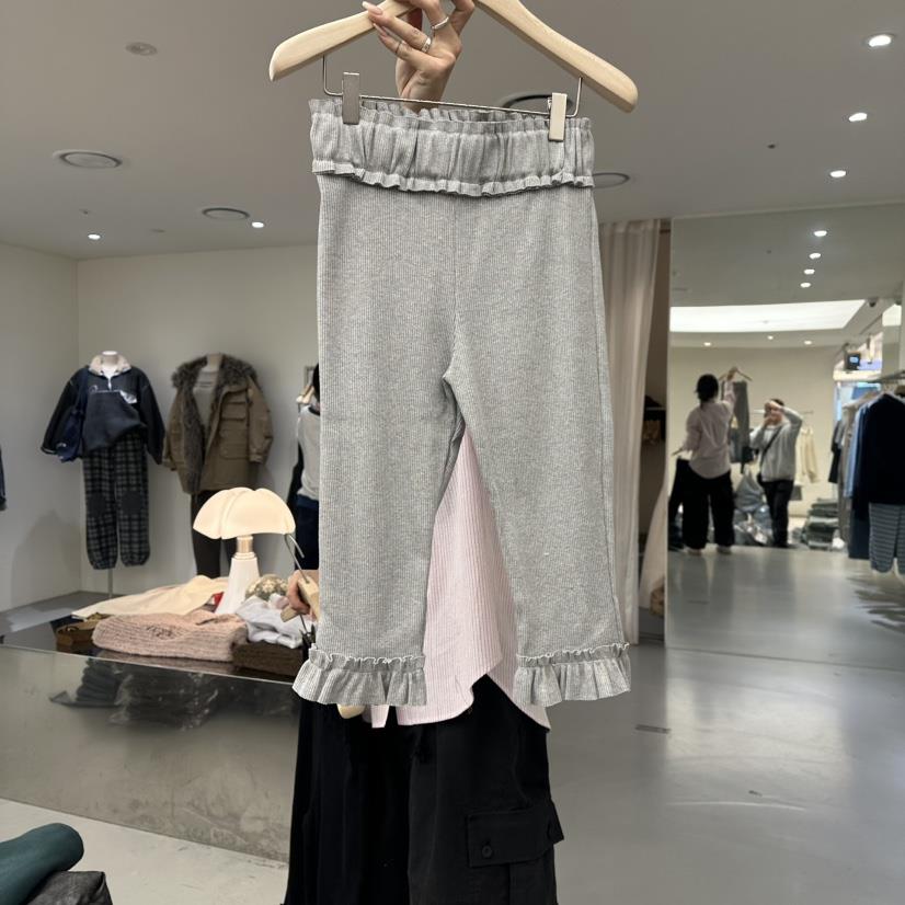 VAULT㊣東大門實拍女裝新品26春夏打底褲鯊魚褲荷葉邊緊身褲春款羅紋VAULT打底褲/鯊魚褲