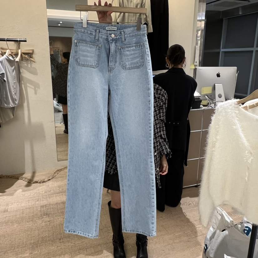 W AND J㊣東大門實拍女裝新款休閑真品推薦熱賣牛仔褲雙口袋W AND J牛仔褲