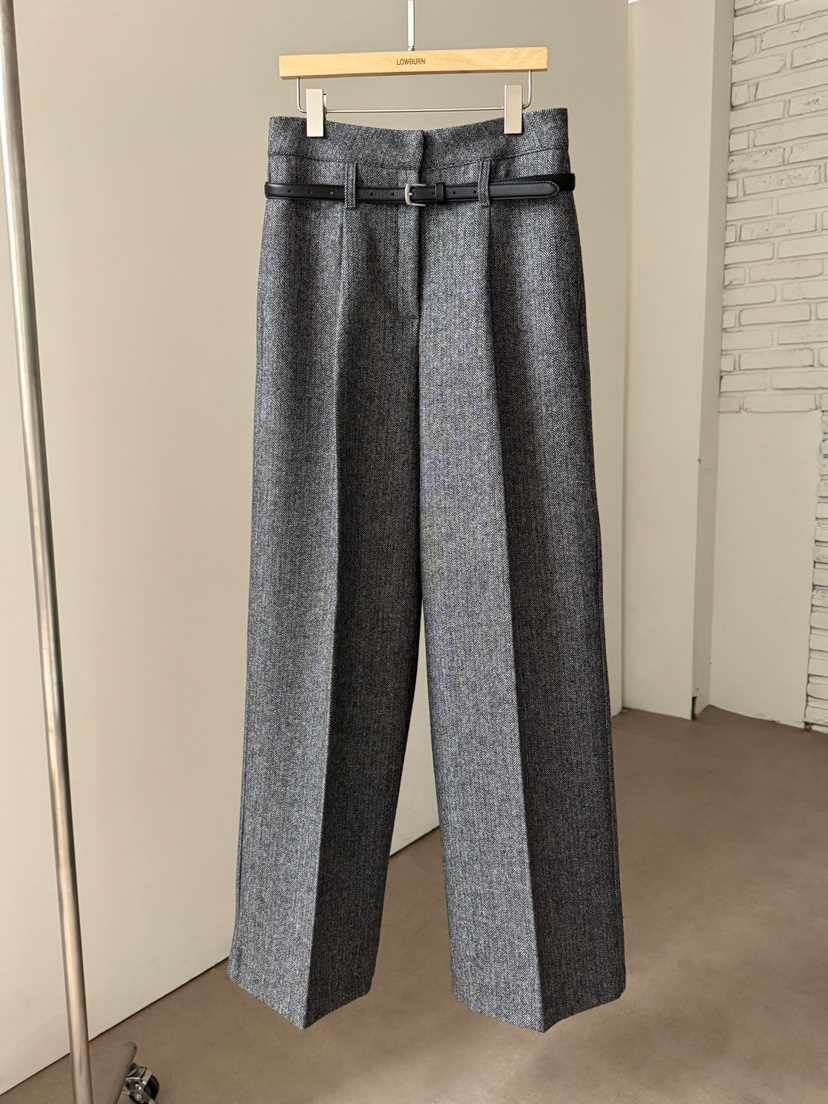 LOWBURN㊣東大門代購女裝新款時尚休閑休閑褲人字紋含腰帶春款LOWBURN休閑褲