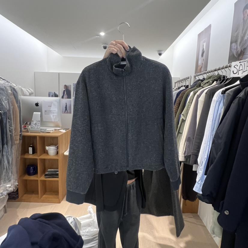 THE STARDUST韓國代購㊣女士新款人氣短款大衣高領拉鏈衫羊毛混紡THE STARDUST短款大衣