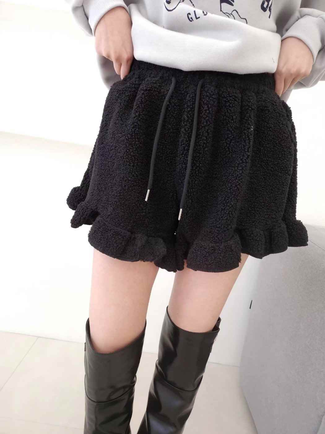 LAYERING韓國代購女裝新款人氣職業熱賣推薦25秋冬短褲荷葉邊LAYERING短褲
