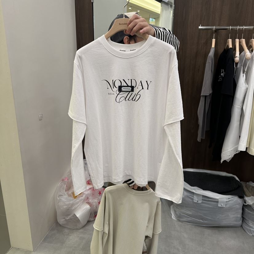 URBANSTORY/REMAKING㊣東大門代購女裝新品休閑長袖T恤雙排扣春款Remaking/URBANSTORY長袖T恤