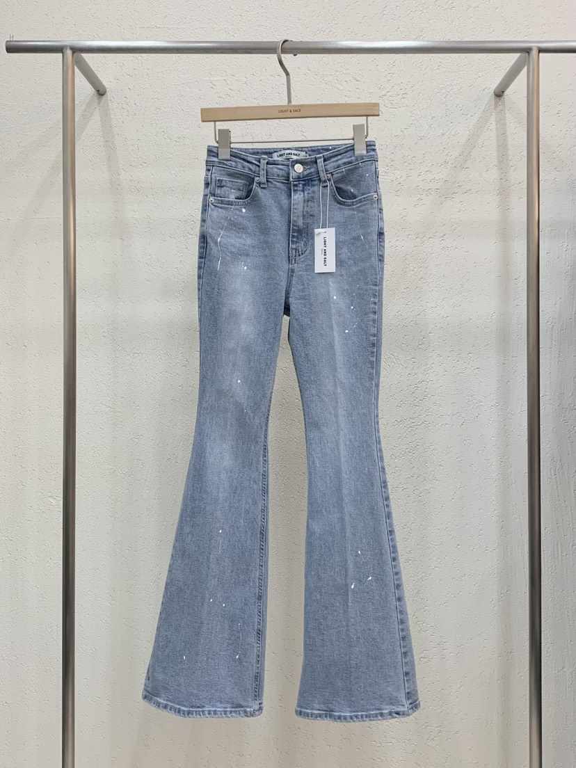 LIGHT AND SALT韓國直郵㊣女裝新品真品牛仔褲春款喇叭長款LIGHT AND SALT牛仔褲