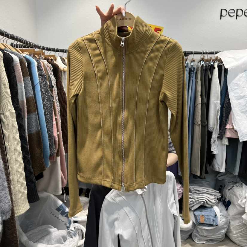 ALMOND PEPE韓國代購女士新款熱賣25秋冬推薦長袖T恤拉鏈ALMOND PEPE長袖T恤