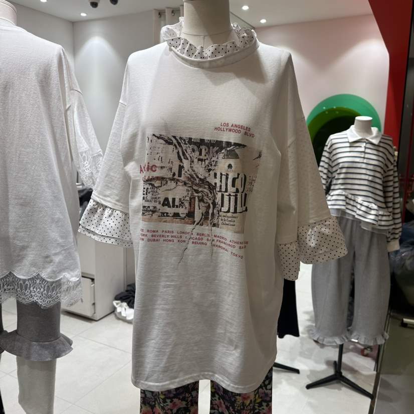 MINI UNNI東大門實拍女裝新品休閑時尚推薦T恤假兩件春款MINI UNNIT恤