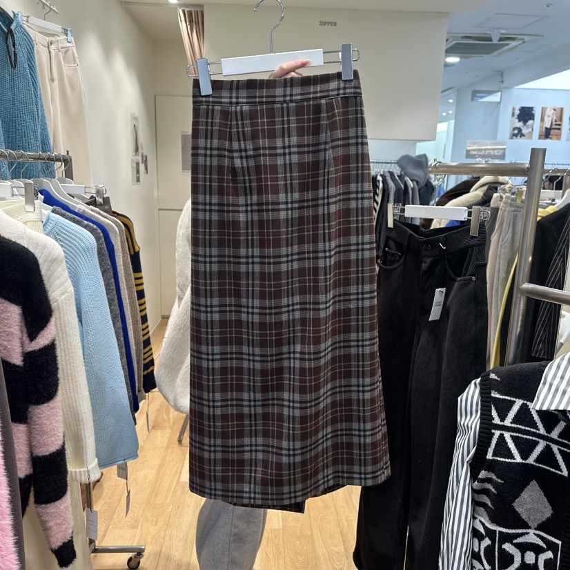 ZIPPER韓國代購女士新款熱賣25秋冬推薦長裙羊毛春款格子ZIPPER長裙