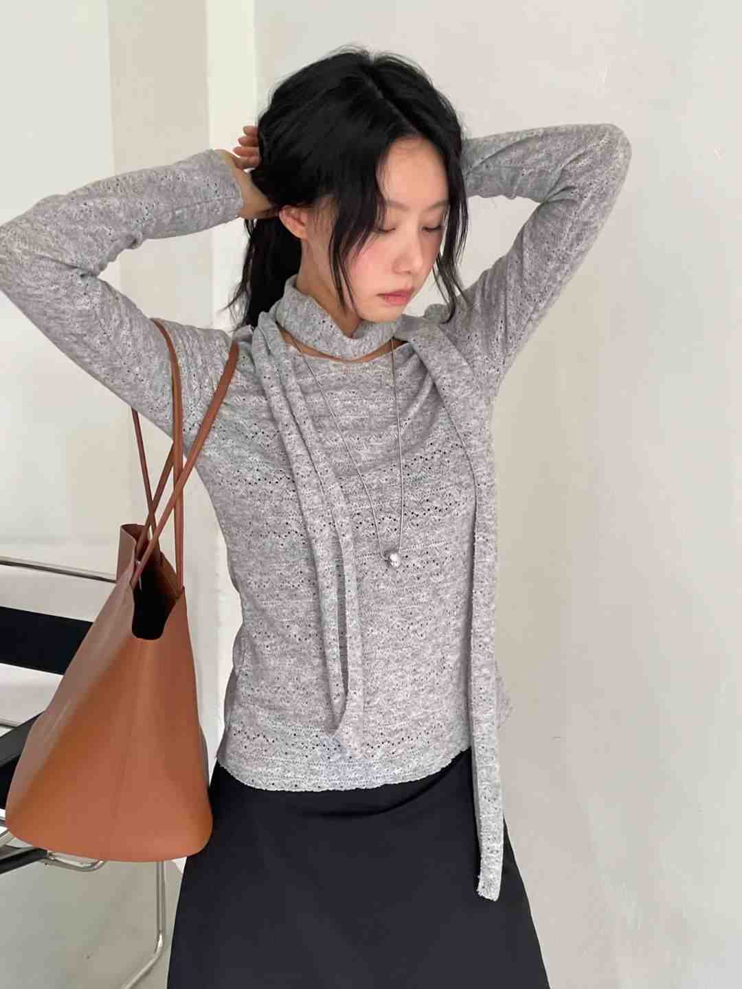 AWESOME-ot㊣東大門代購女士新款26春夏休閑職業針織衫含脖帶AWESOME-ot針織衫