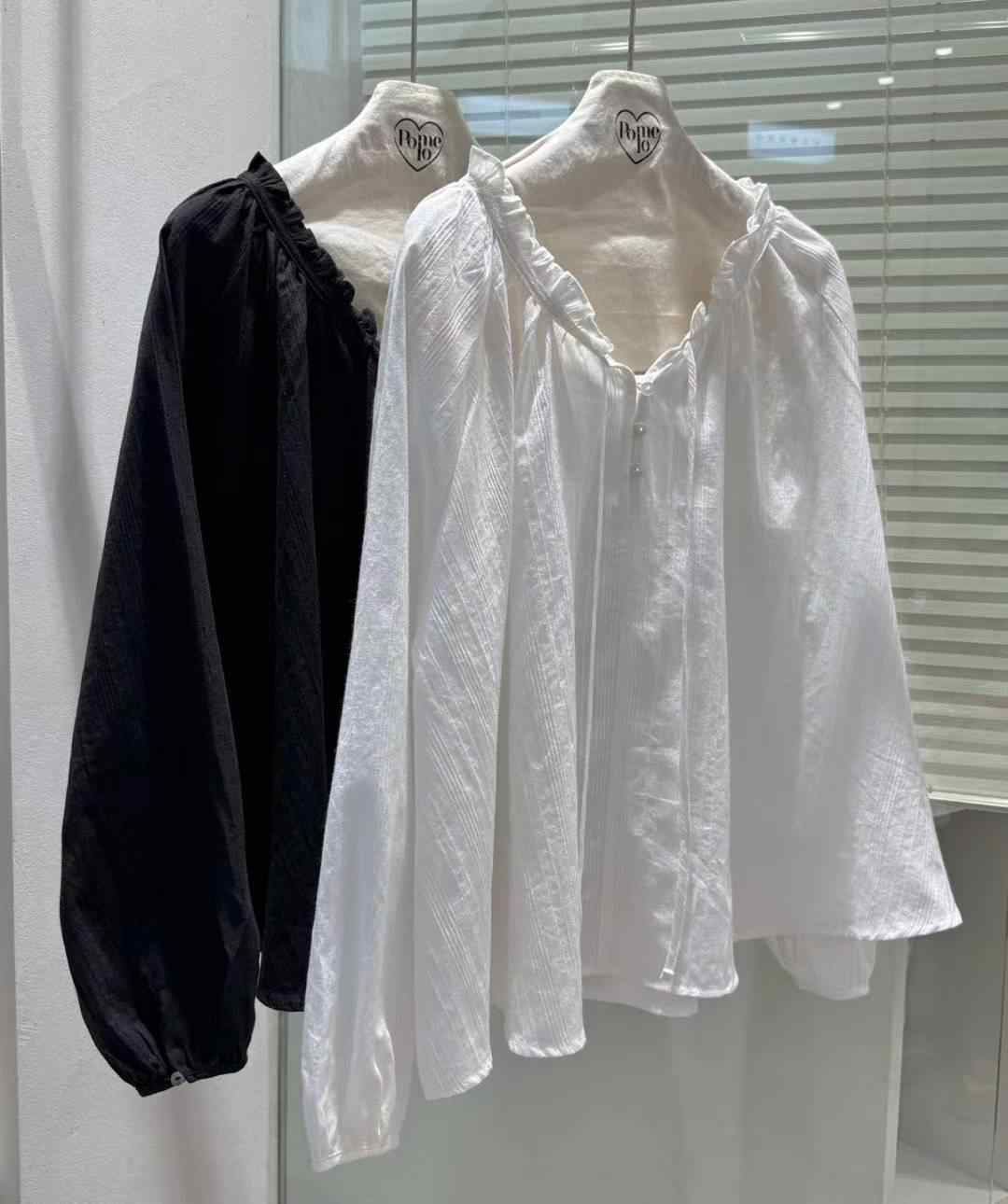 POMELO㊣東大門代購女裝新款人氣時尚襯衫蕾絲衫荷葉邊蕾絲POMELO襯衫/蕾絲衫