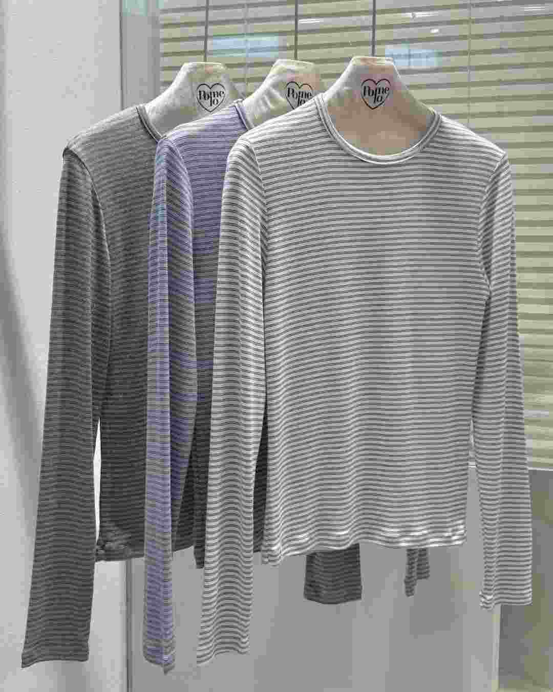 POMELO韓國代購㊣女士新品真品人氣職業推薦26春夏長袖T恤條紋POMELO長袖T恤