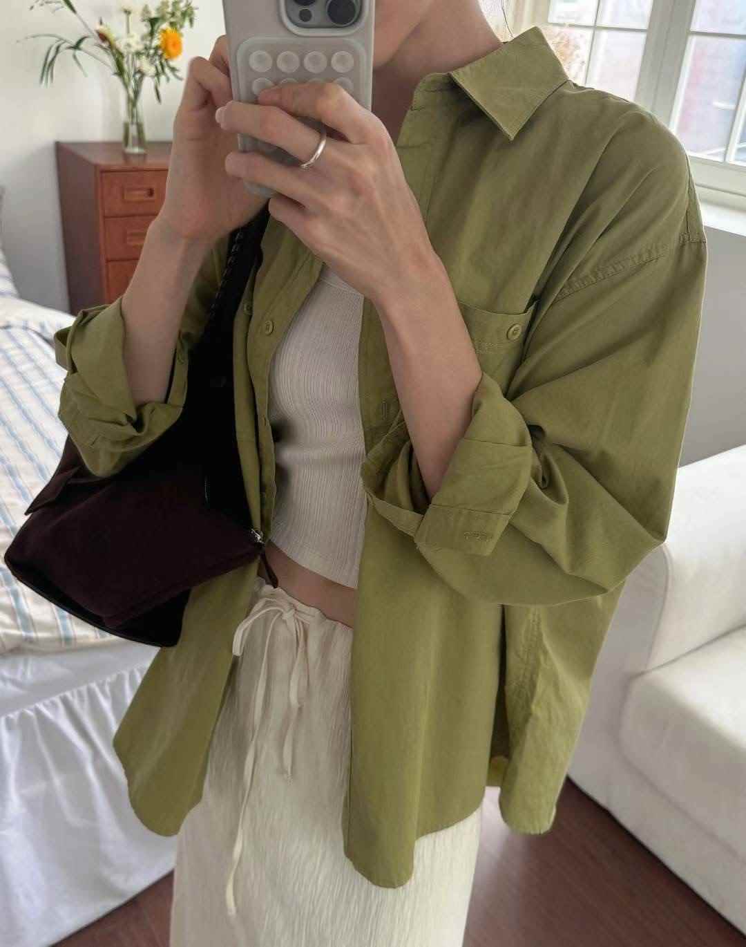 POMELO韓國代購㊣女裝新款職業推薦時尚休閑襯衫蕾絲衫水洗棉POMELO襯衫/蕾絲衫