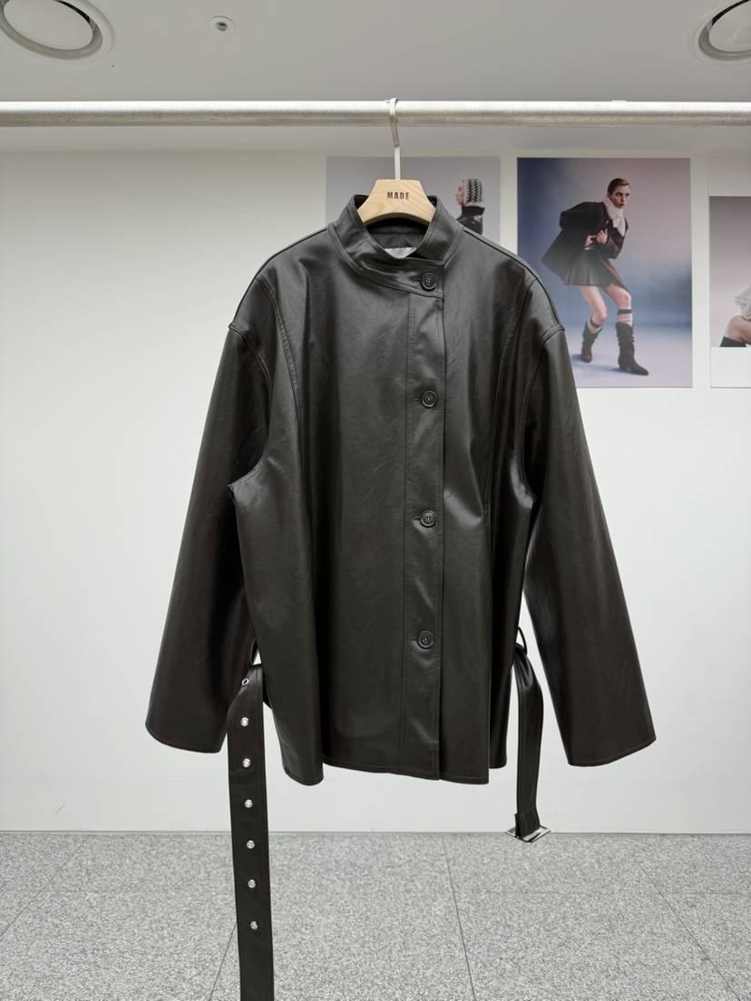 MADE-P韓國代購㊣女士新款休閑26春夏時尚真品人氣皮衣含腰帶MADE-P皮衣