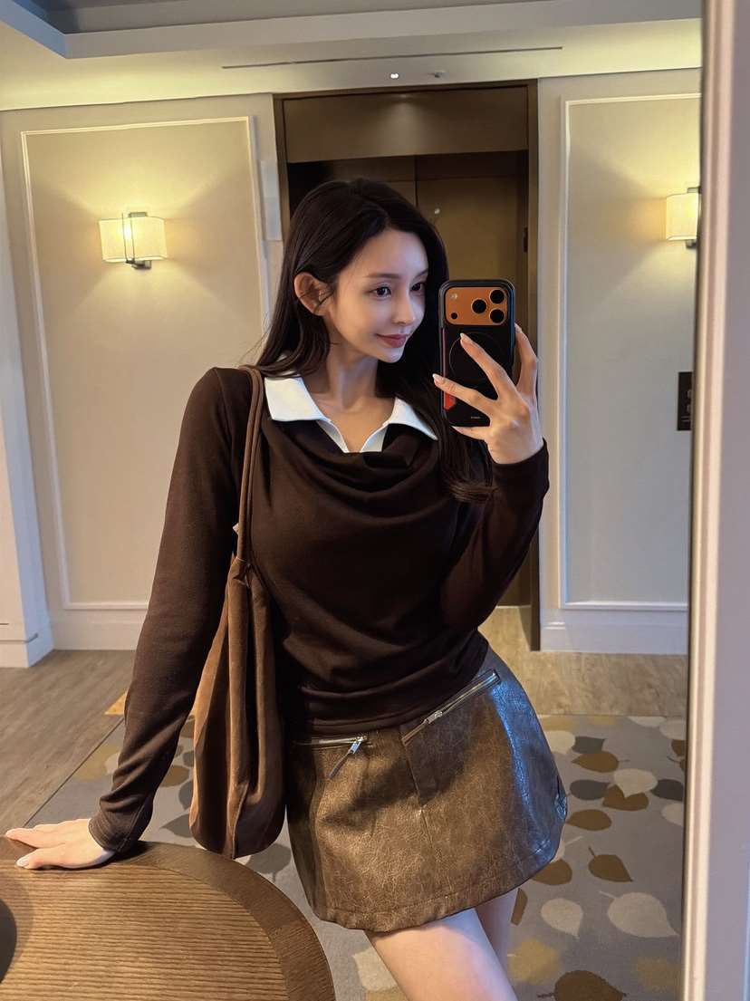 CLOTH㊣東大門實拍女裝新款真品推薦時尚休閑長袖T恤假兩件CLOTH長袖T恤