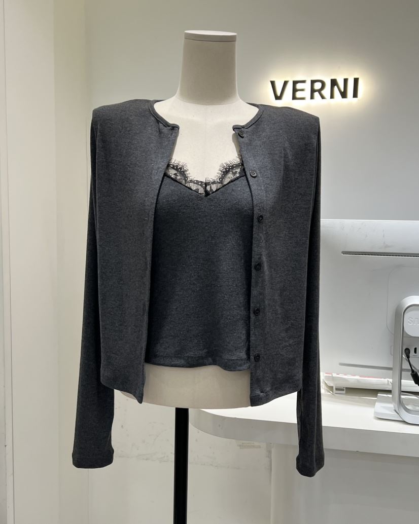 VERNI韓國代購㊣女裝新款休閑真品人氣26春夏長袖T恤假兩件開衫VERNI長袖T恤