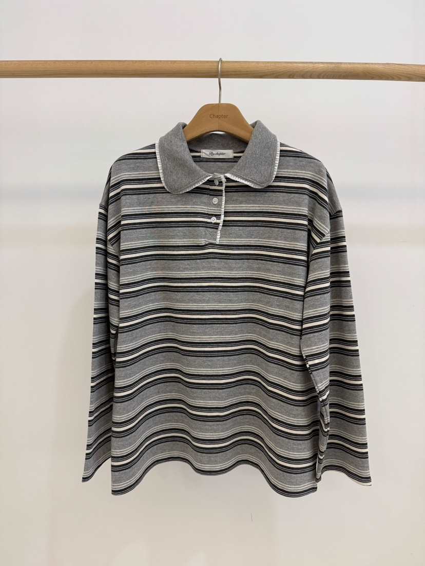 BY CHAPTER韓國直郵㊣女裝新品職業時尚推薦長袖T恤春款紐扣BY Chapter長袖T恤