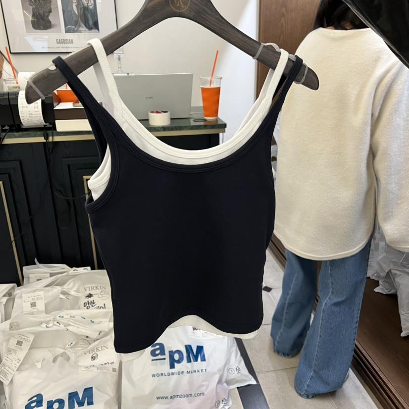 VIRKIN韓國直郵㊣女士新品休閑26春夏吊帶背心假兩件雙排扣VIRKIN吊帶/背心