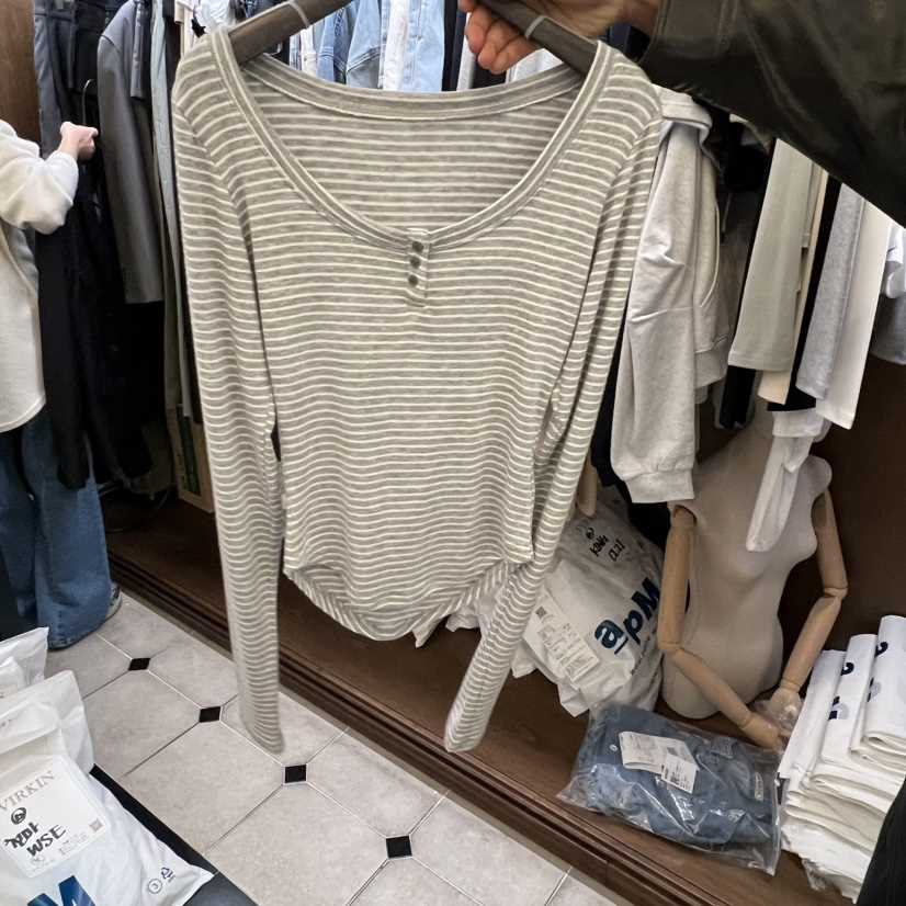 VIRKIN東大門直郵㊣女士新品職業人氣真品熱賣長袖T恤柔軟紐扣VIRKIN長袖T恤