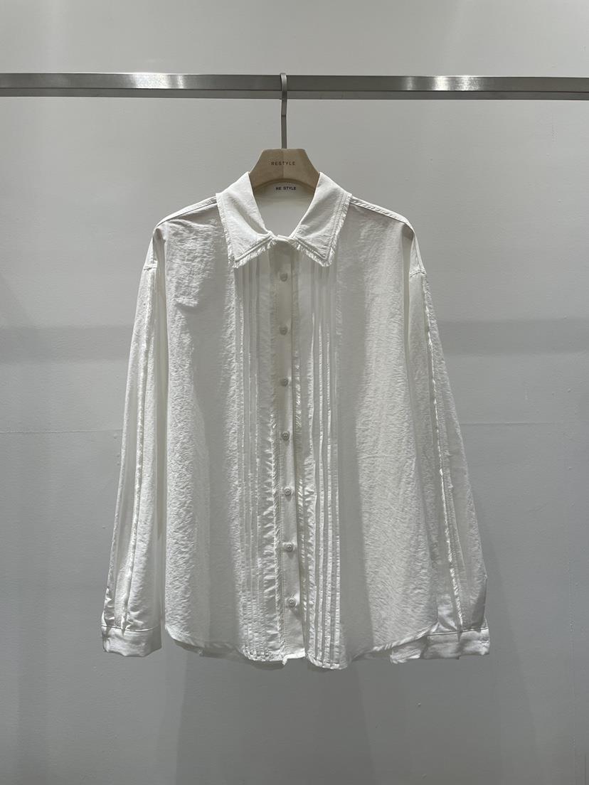 RE STYLE-Q㊣東大門實拍女裝新款時尚襯衫蕾絲衫春款褶裥RE STYLE襯衫/蕾絲衫