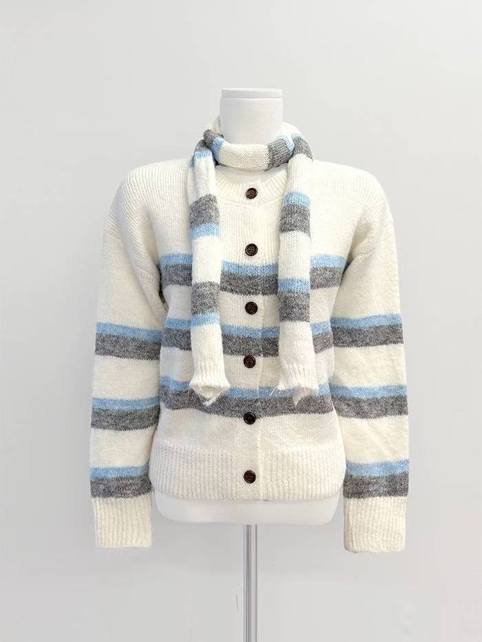 IT東大門實拍女裝新款25秋冬職業人氣時尚休閑針織衫含圍巾IT針織衫