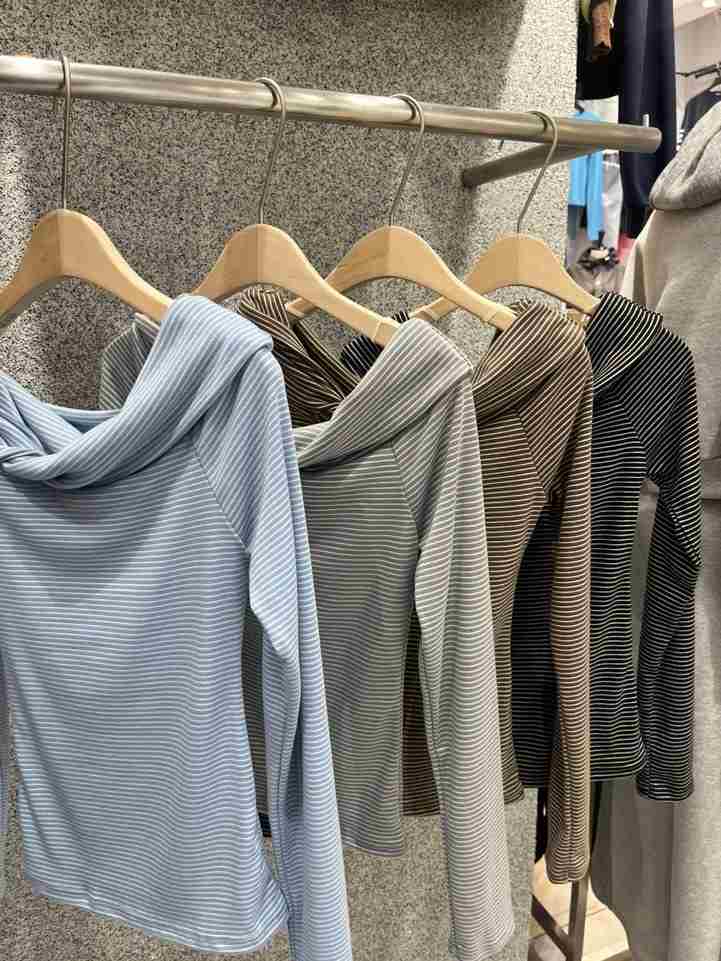 UNA/THE MAY東大門實拍女裝新品職業時尚推薦長袖T恤露肩THEMAY/UNA長袖T恤