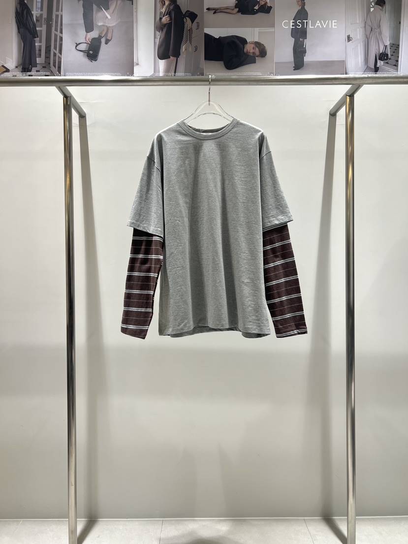 CESTLAVIE韓國直郵女裝新品真品人氣長袖T恤假兩件春款棉布CESTLAVIE長袖T恤