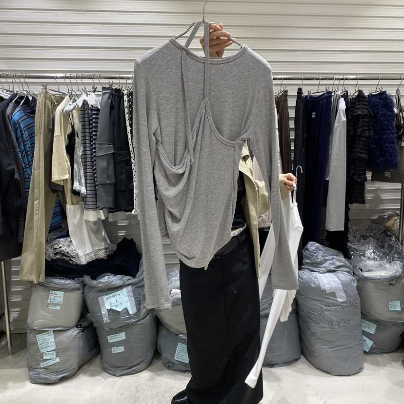 BRICKLANE東大門實拍女裝新款職業長袖T恤假兩件春款褶皺BRICKLANE長袖T恤