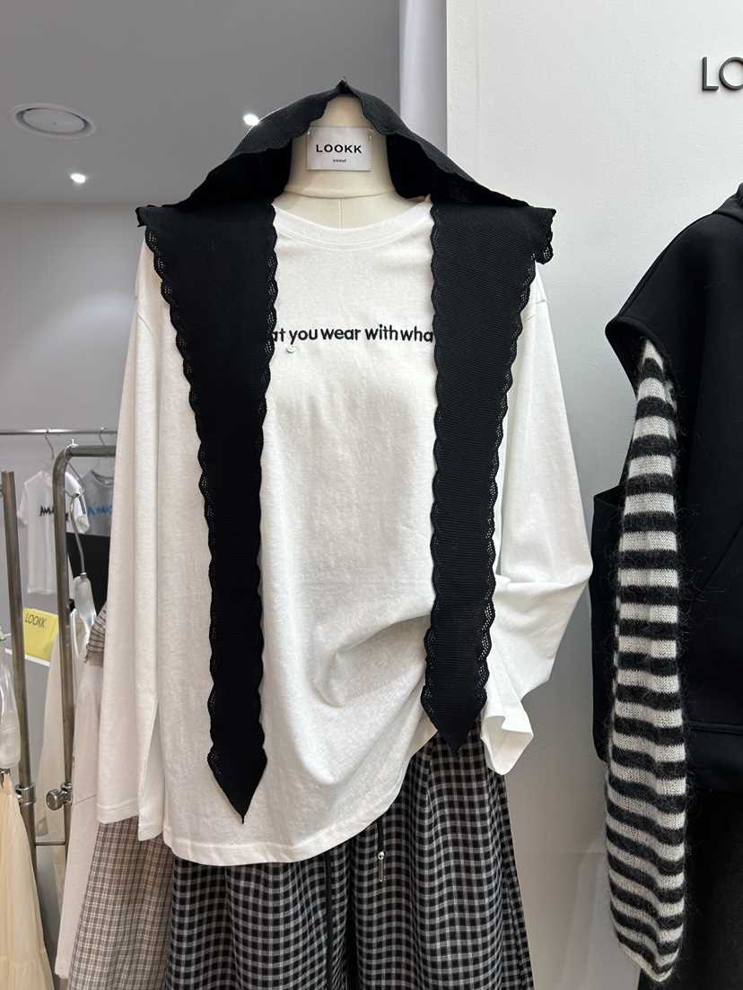 LOOKK/MIMME韓國代購女士新品26春夏真品長袖T恤含圍巾春款LOOKK/MIMME長袖T恤