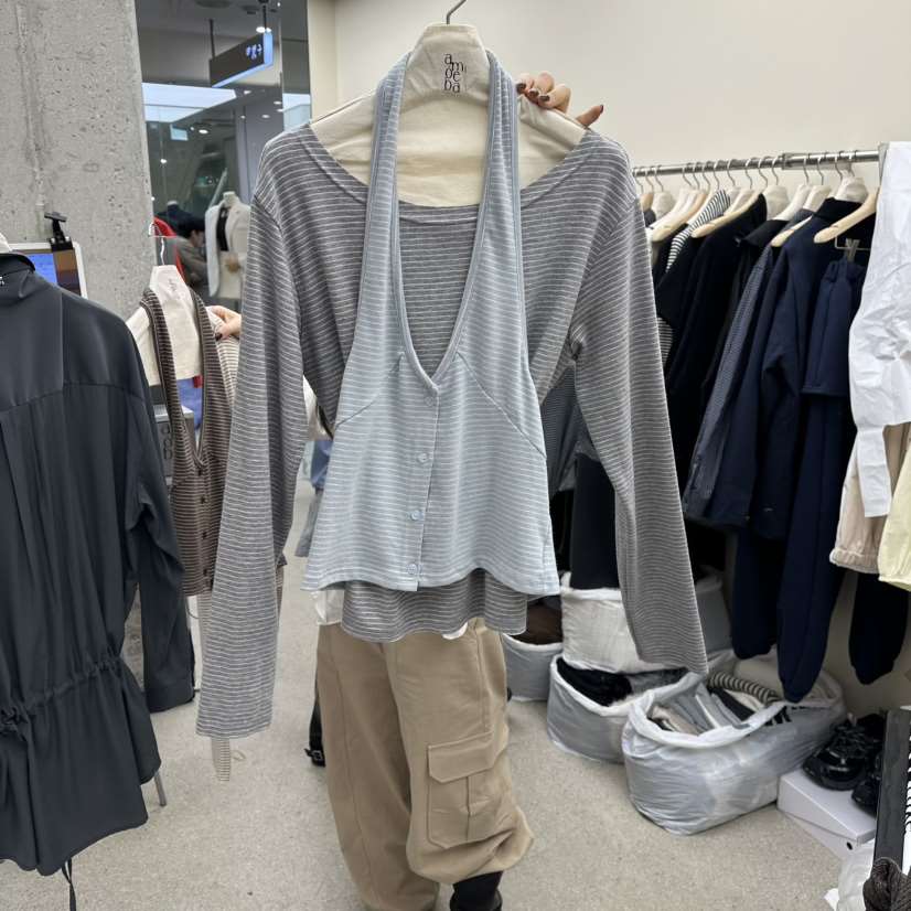 AMOEBA東大門實拍女裝新款時尚休閑26春夏長袖T恤兩件套春款AMOEBA長袖T恤