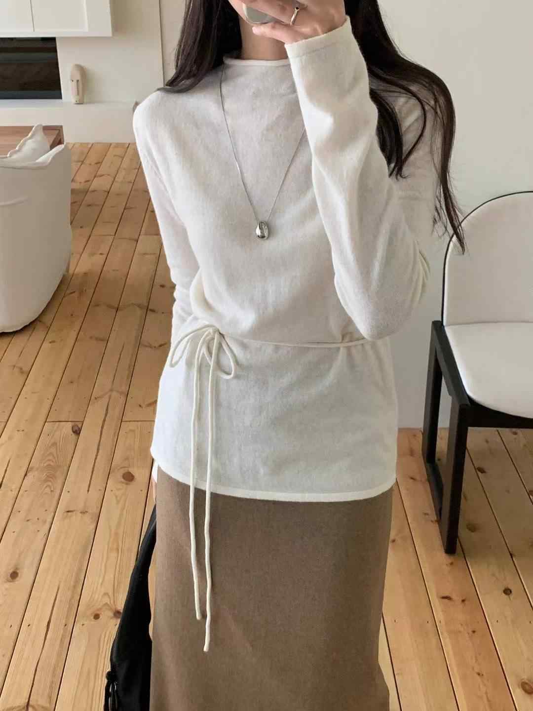 SATURDAY東大門直郵女裝新品26春夏時尚針織衫含腰繩保暖SATURDAY針織衫