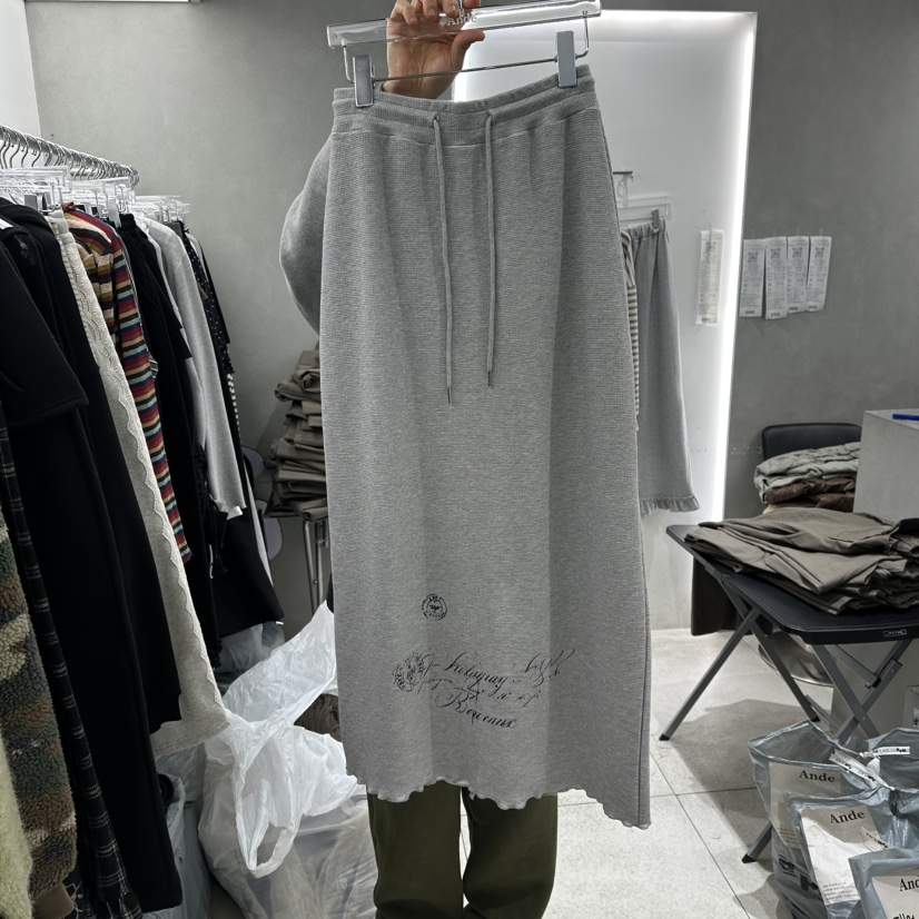 ANDE東大門代購女士新款時尚26春季休閑長裙華夫格修身格紋Ande長裙