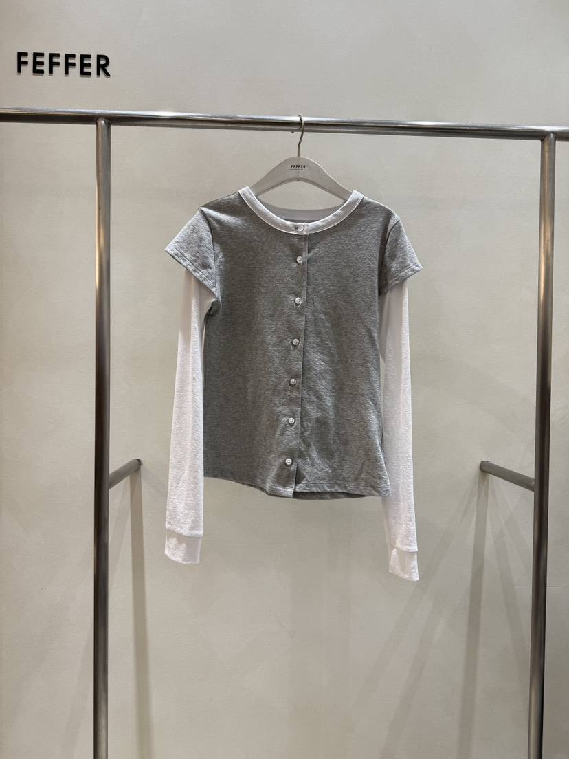FEFFER東大門代購女裝新款26春季休閑職業推薦長袖T恤假兩件FEFFER長袖T恤
