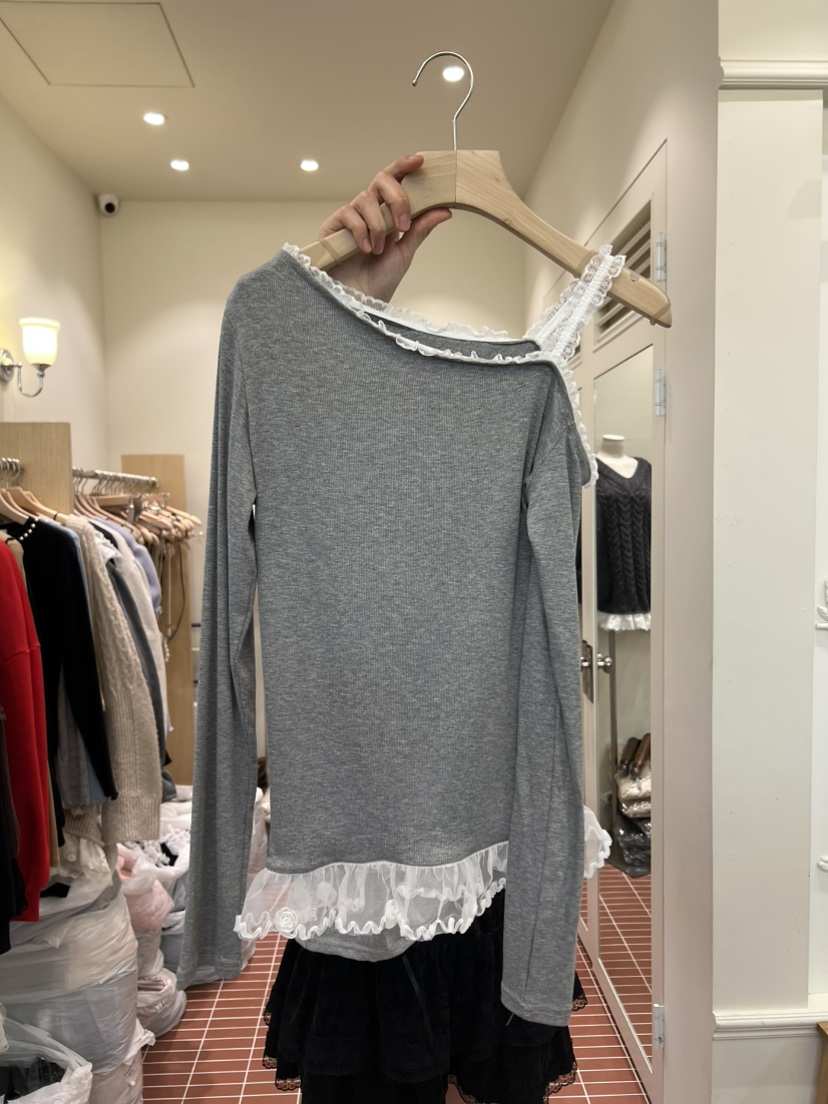 BE&amp;BE韓國代購女士新款推薦職業26春季時尚長袖T恤露肩BE&be長袖T恤