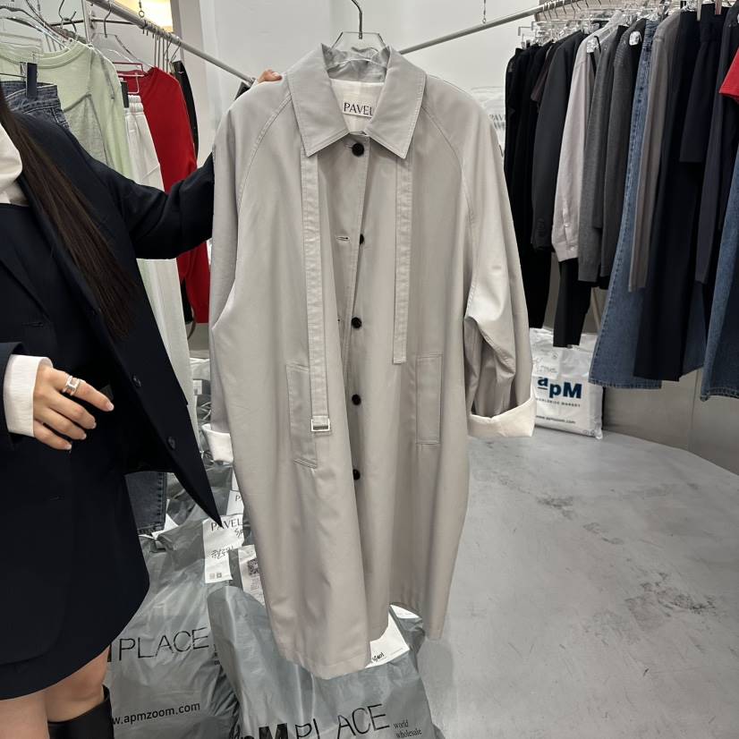 PAVEL韓國直郵女裝新品休閑人氣26春夏推薦長款風衣含腰帶PAVEL長款風衣