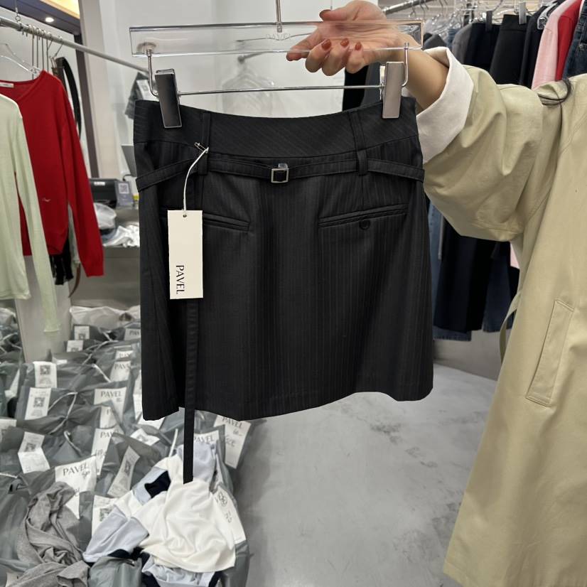 PAVEL韓國直郵女裝新款真品職業推薦休閑時尚熱賣短裙含腰繩PAVEL短裙