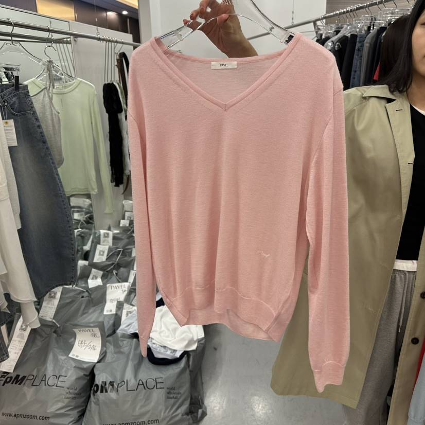 PAVEL韓國代購女裝新品推薦真品時尚熱賣休閑針織衫V領刺繡PAVEL針織衫