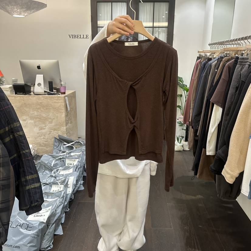 VIBELLE東大門代購女裝新款26春夏休閑時尚推薦長袖T恤特價VIBELLE長袖T恤