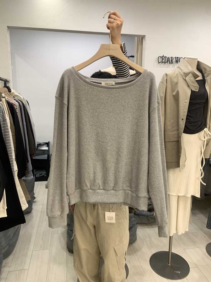 CEDARWOOD東大門直郵女裝新款熱賣職業時尚衛衣華夫格露肩CEDAR WOOD衛衣