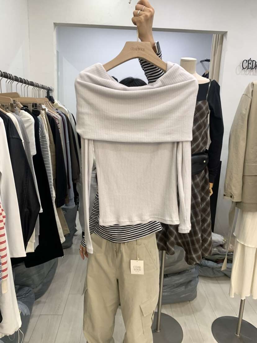 CEDARWOOD韓國直郵女士新品職業真品推薦休閑長袖T恤露肩CEDAR WOOD長袖T恤