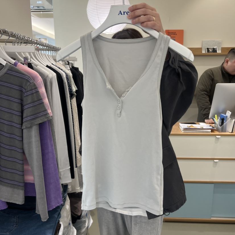 ARE東大門代購女士新品職業推薦休閑真品吊帶背心紐扣羅紋ARE YOU/ARE吊帶/背心